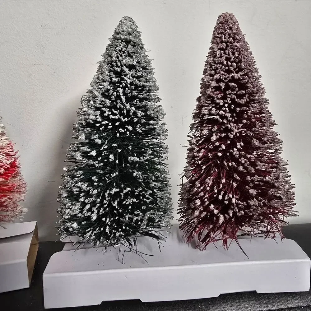 New lot of 4 Christmas Pink green red Bottle Brush Trees home decor, 6
